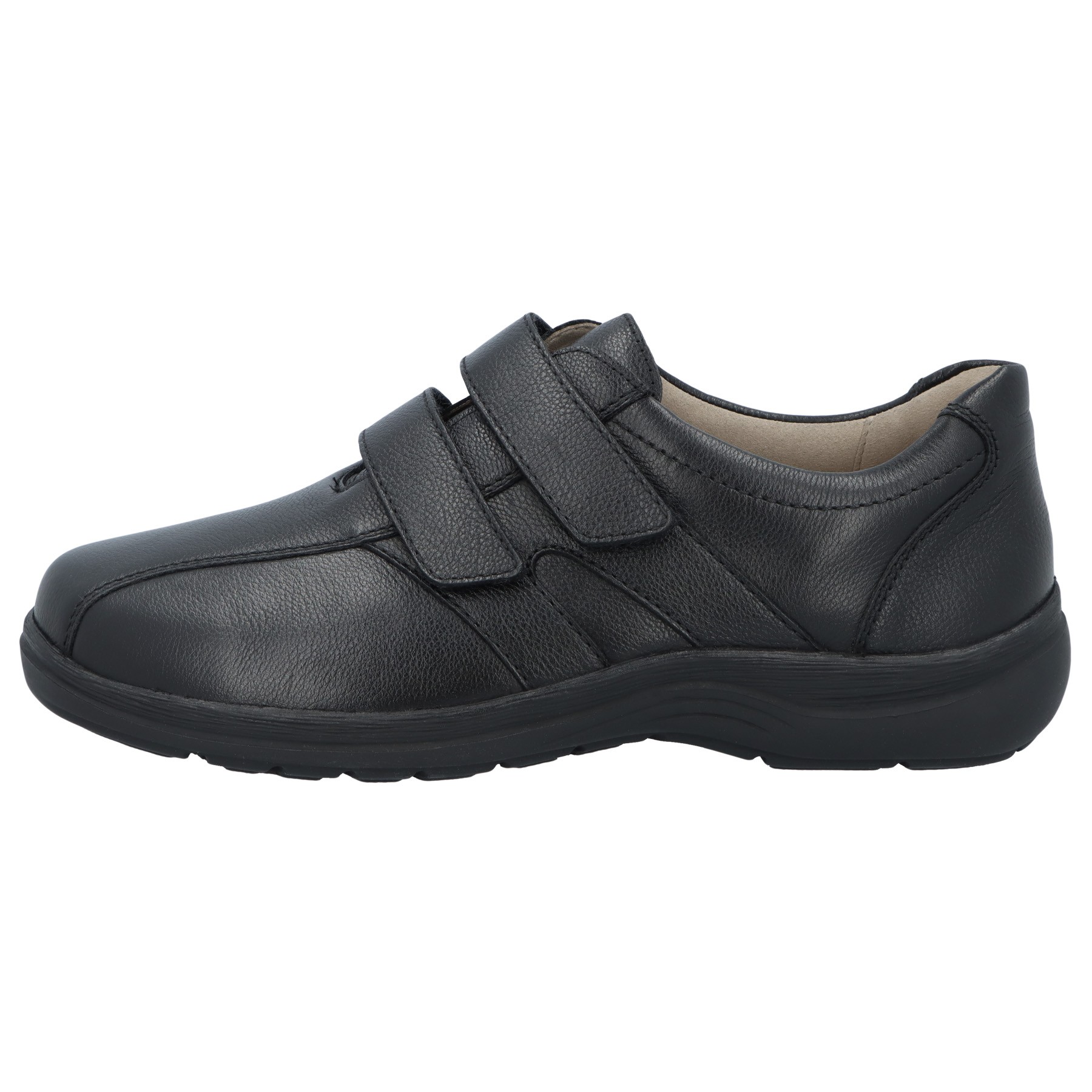 schwarze slipper seitenansicht links