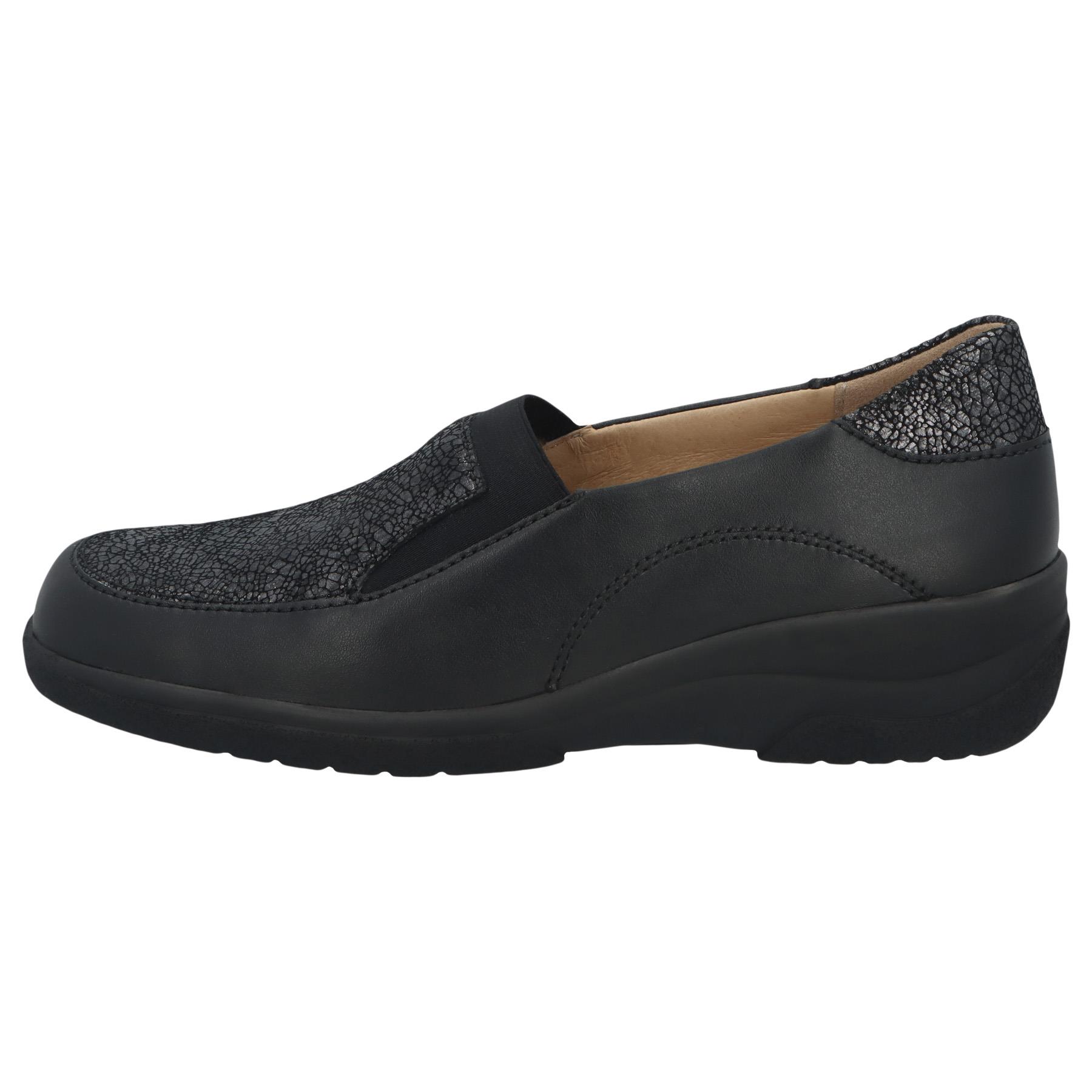 schwarze slipper seitenansicht links