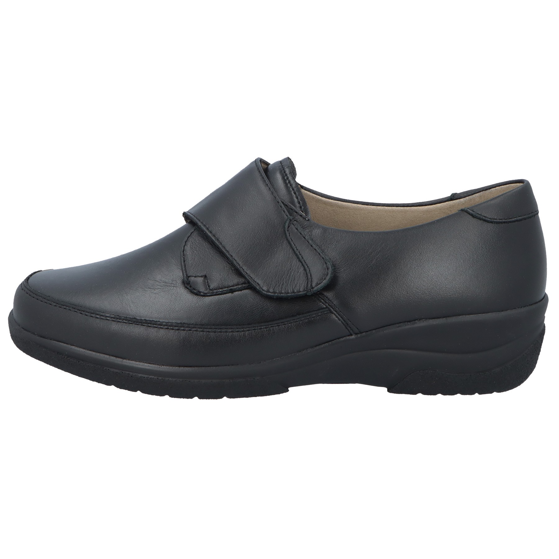 schwarze slipper seitenansicht links