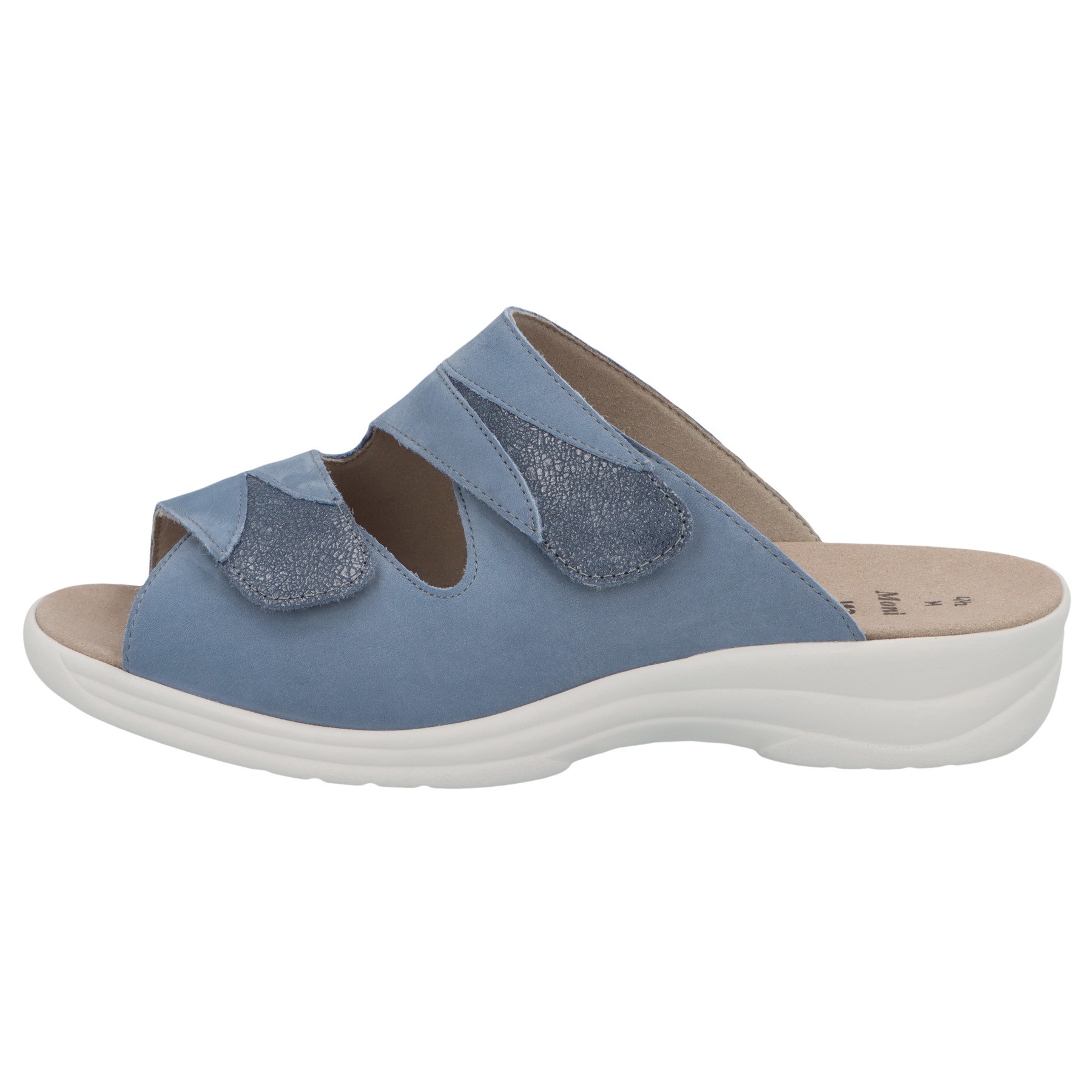 blaue pantolette seitenansicht links