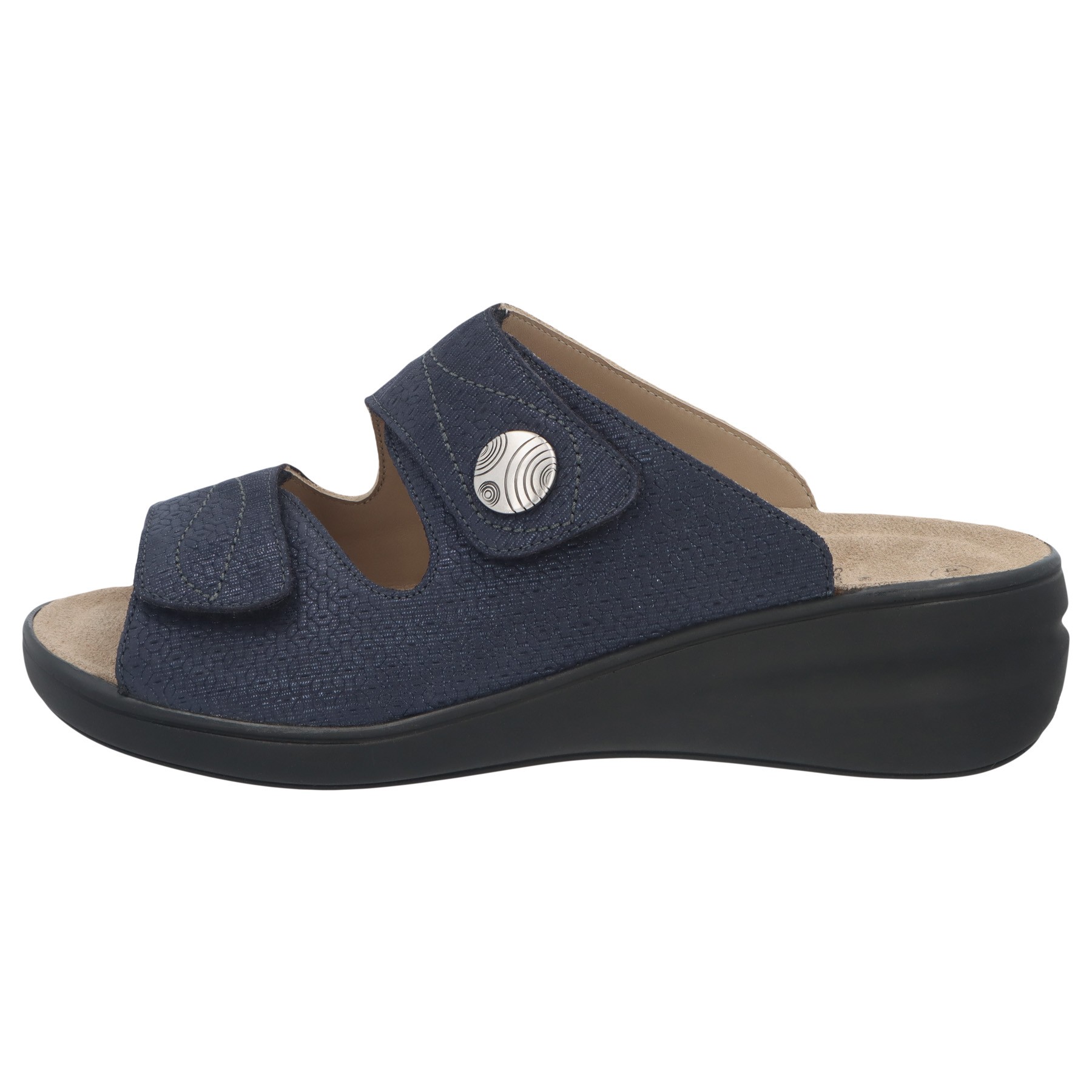 blaue pantolette seitenansicht links