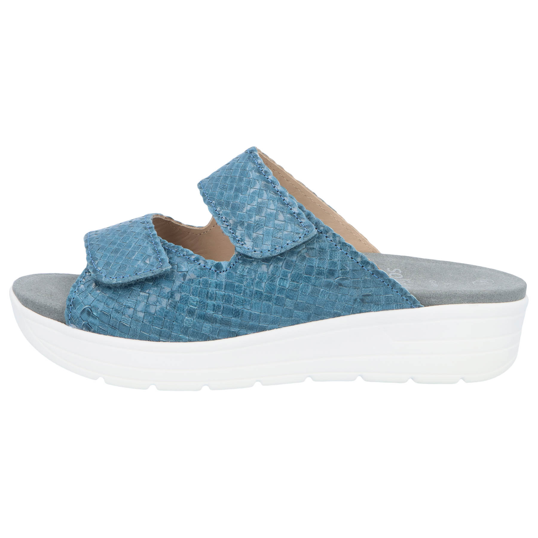 blaue pantolette seitenansicht links