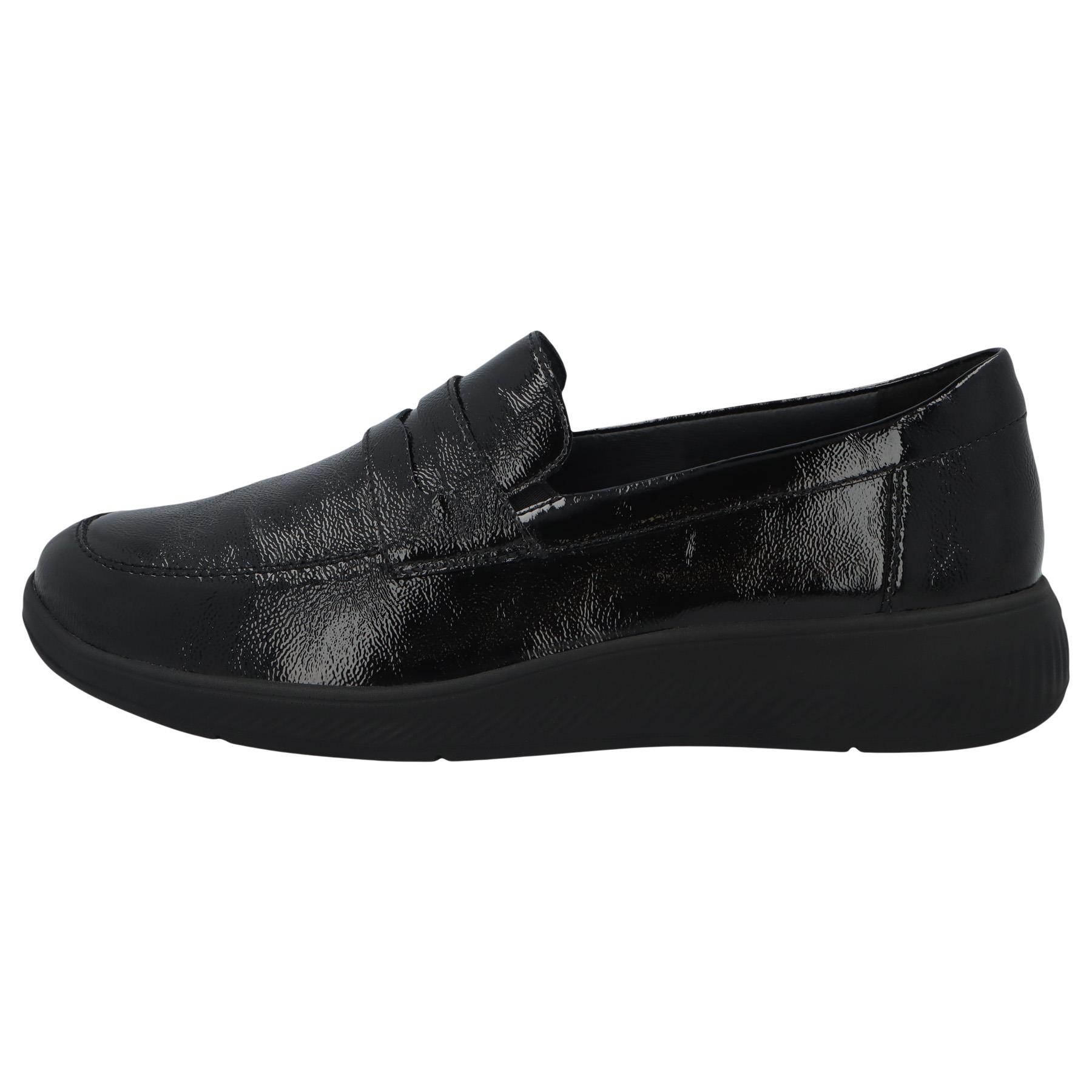 schwarze slipper seitenansicht links