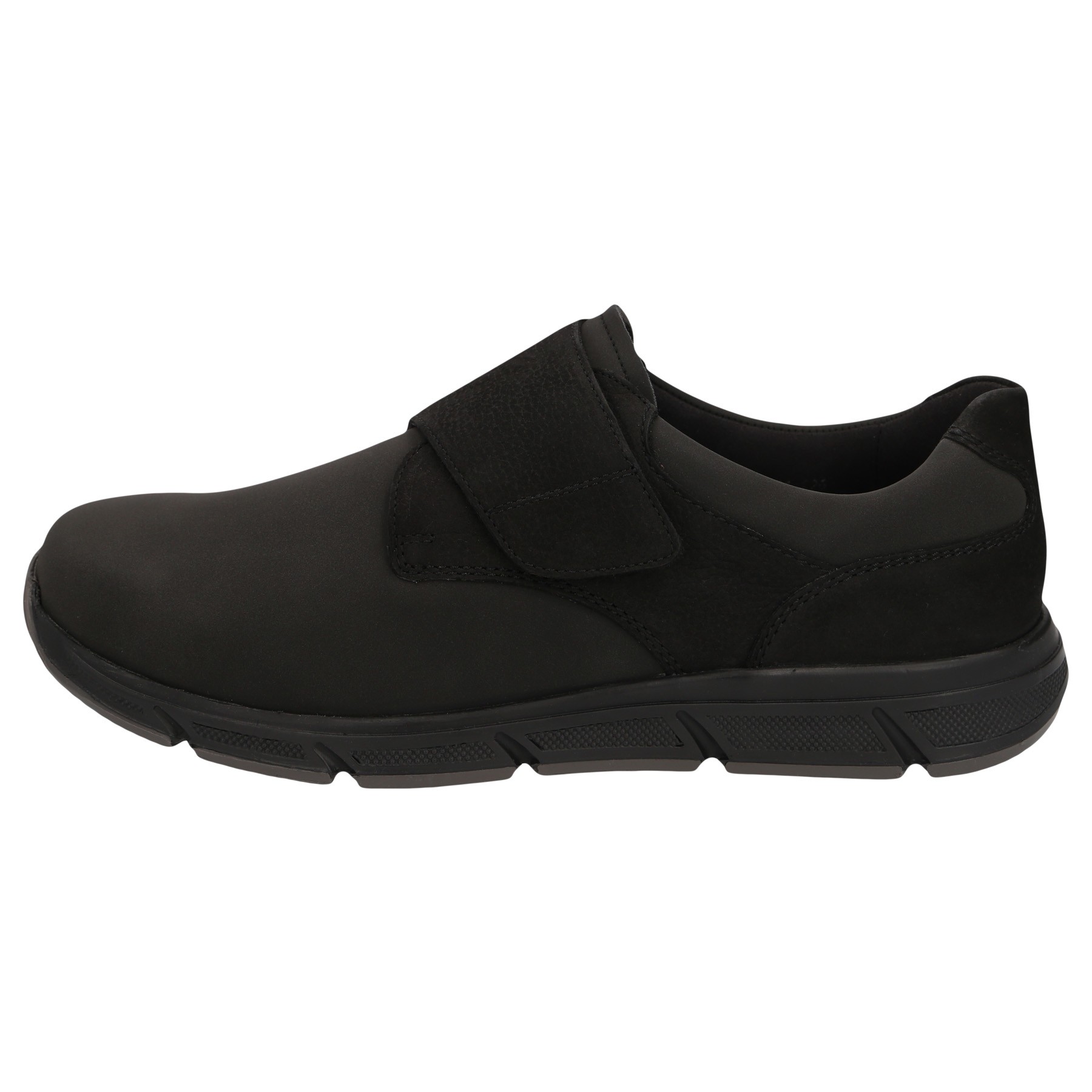 schwarze slipper seitenansicht links
