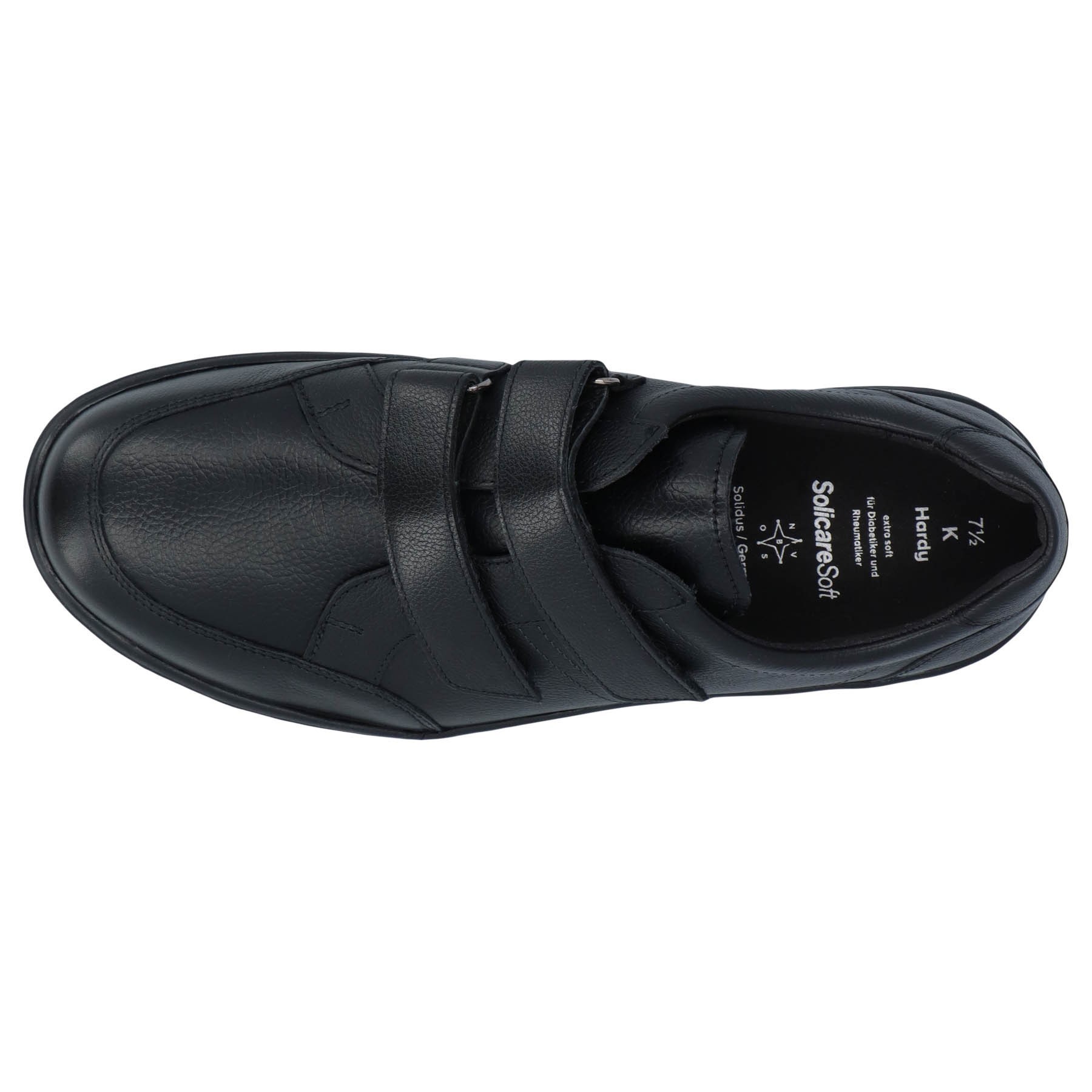 schwarze slipper draufsicht