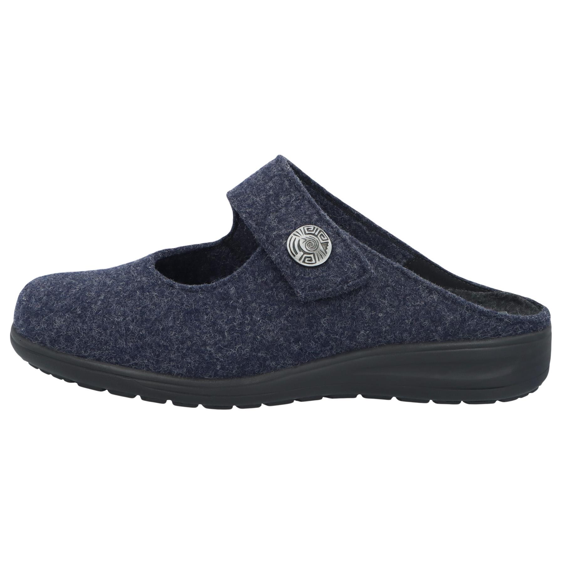 blaue hausschuhe seitenansicht links