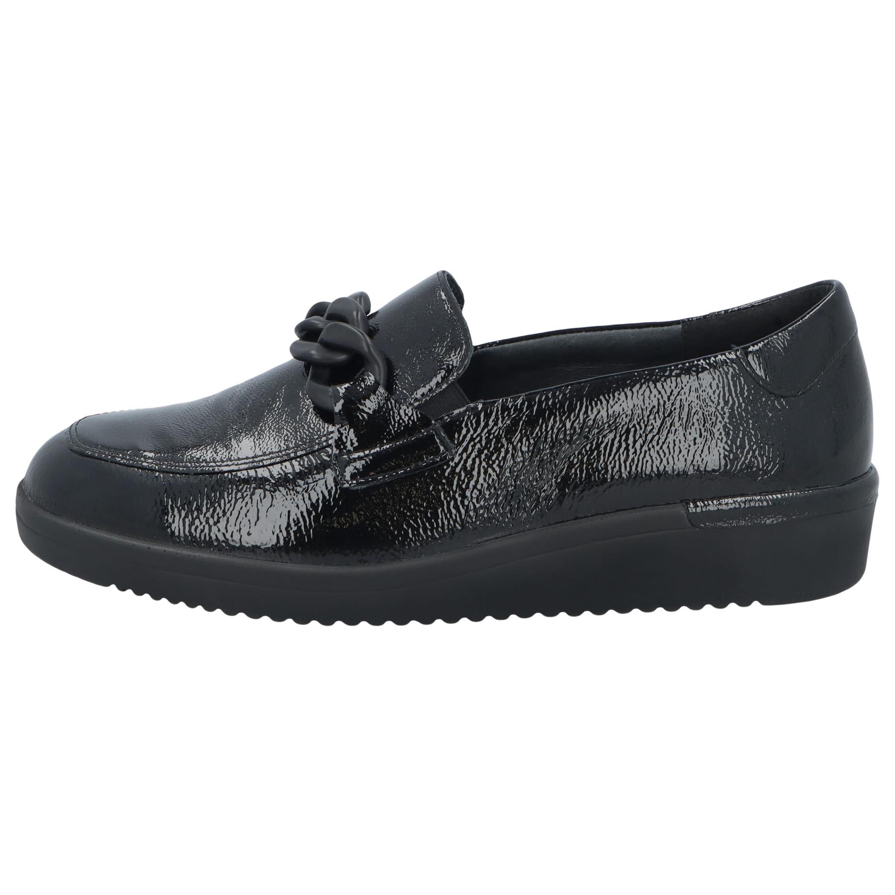 schwarze slipper seitenansicht links