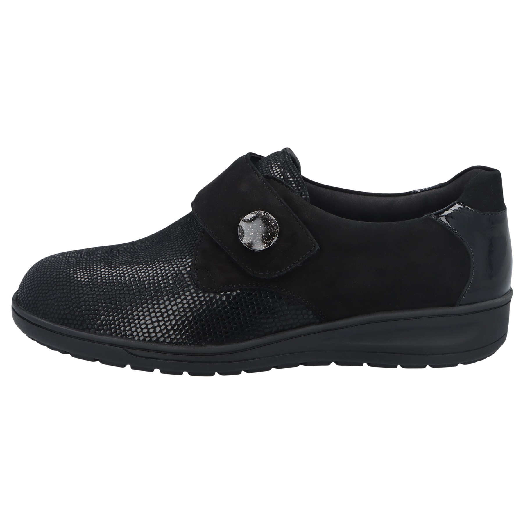 schwarze slipper seitenansicht links