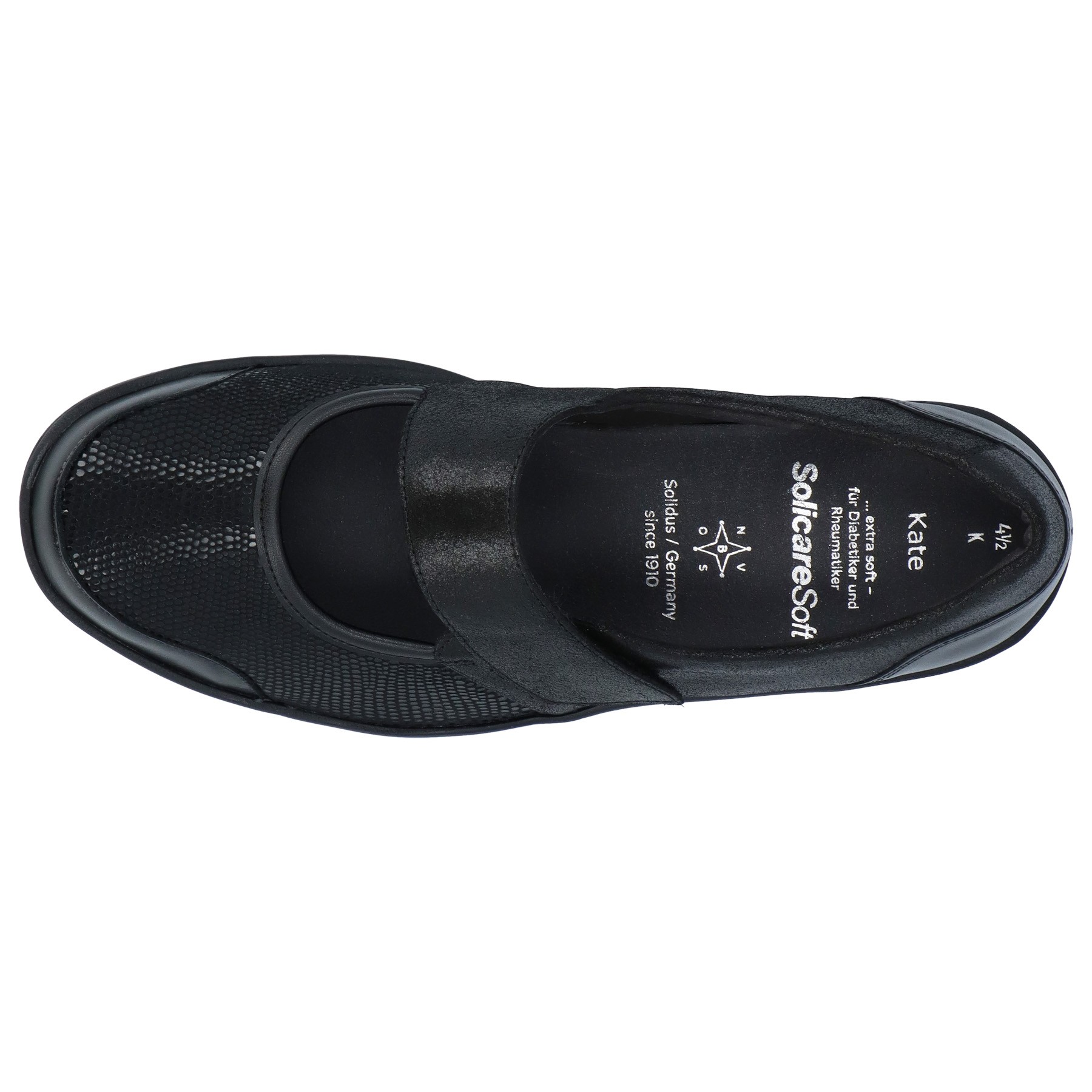 schwarze slipper draufsicht