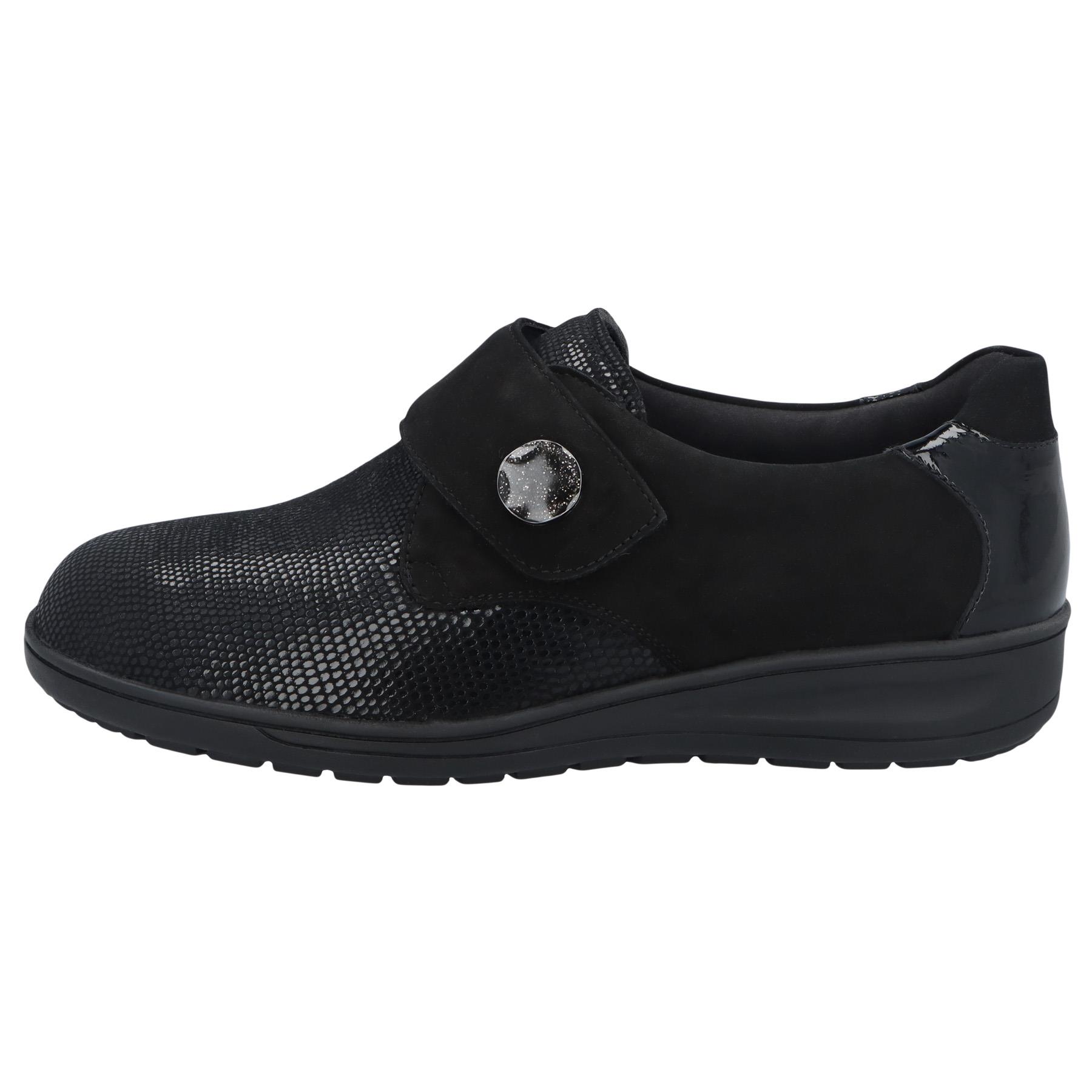 schwarze slipper seitenansicht links