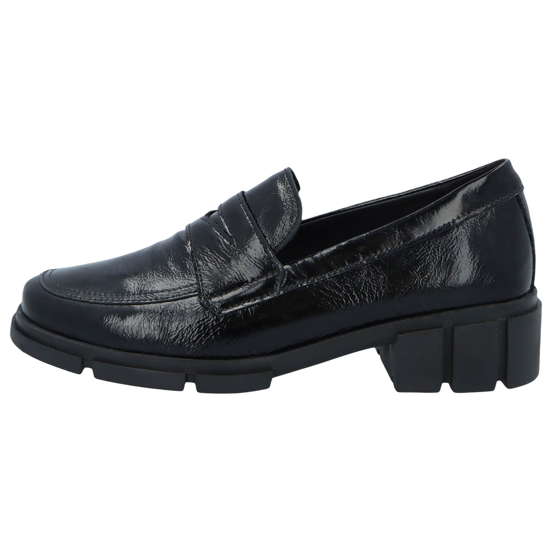 schwarze slipper seitenansicht links