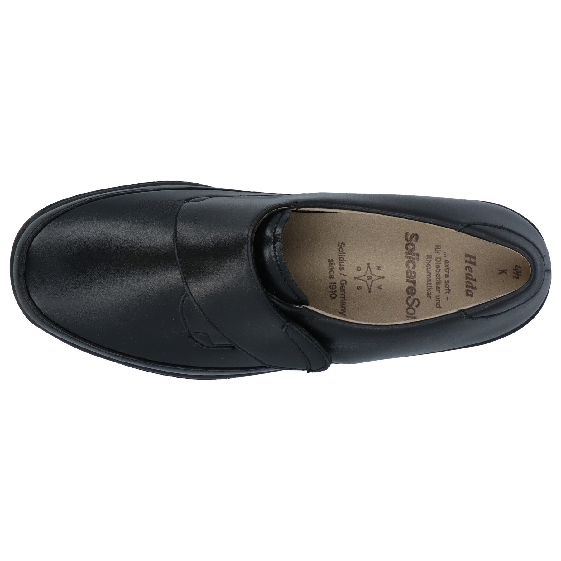 schwarze slipper draufsicht