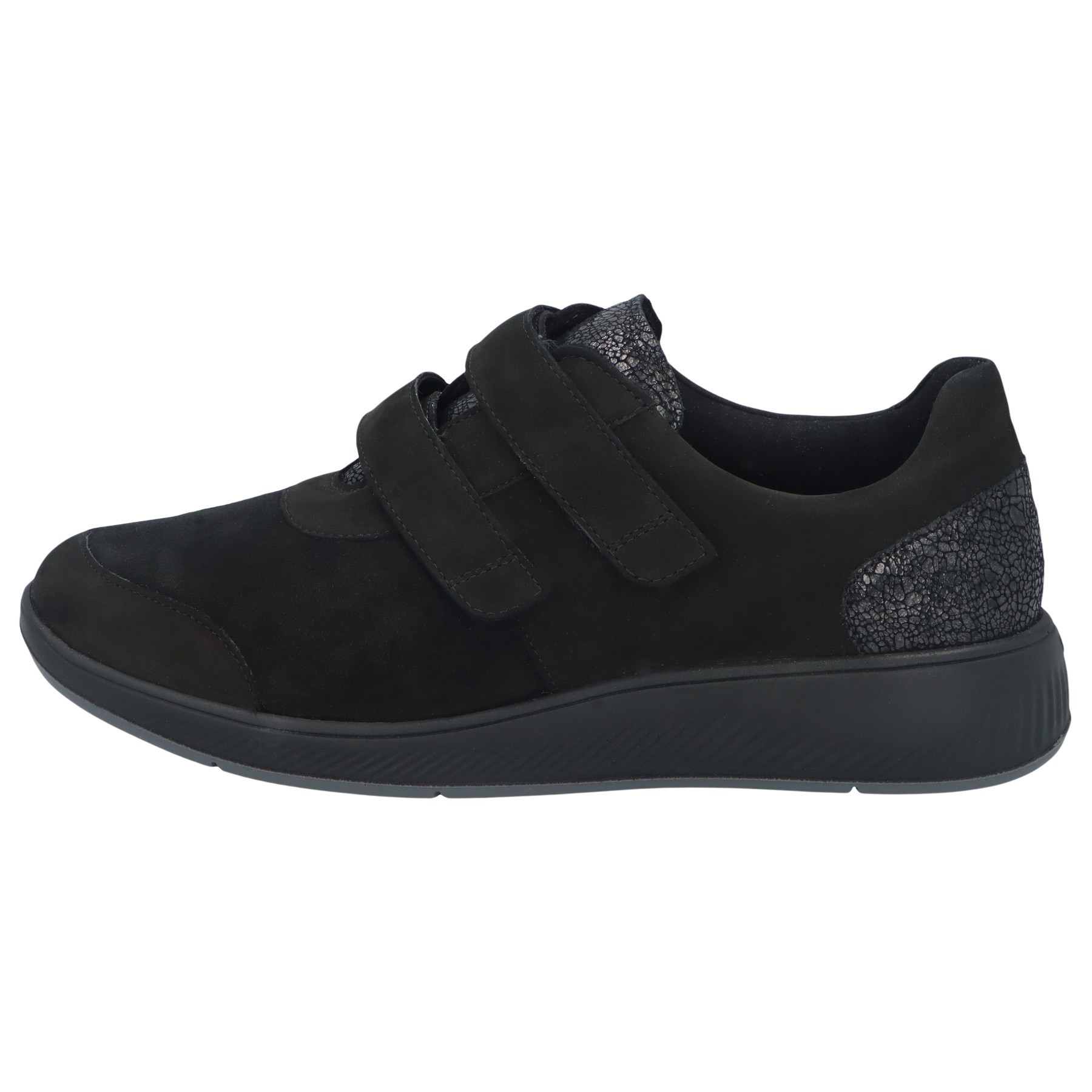 schwarze slipper seitenansicht links