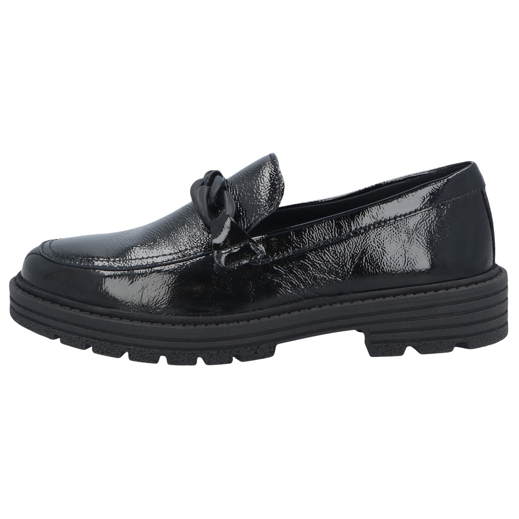 schwarze slipper seitenansicht links